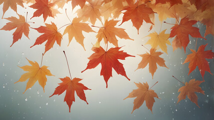Orange Maple Leaves in Autumn Rain
