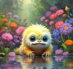Fototapeta premium Illustration of fluffy and cute small monster.