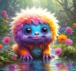 Fototapeta premium Illustration of fluffy and cute small monster.