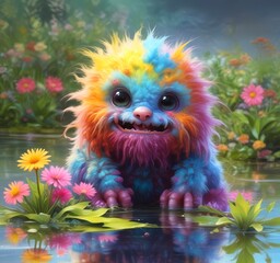 Fototapeta premium Illustration of fluffy and cute small monster.