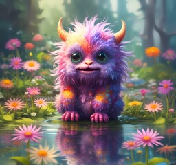 Fototapeta premium Illustration of fluffy and cute small monster.