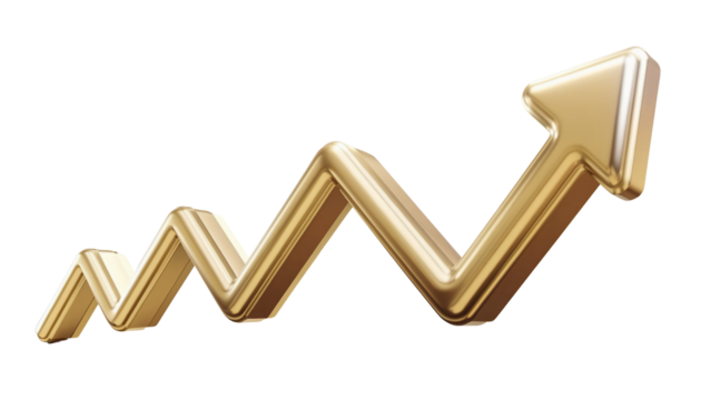 Three-Dimensional Golden Line Graph Showing Rising Trend