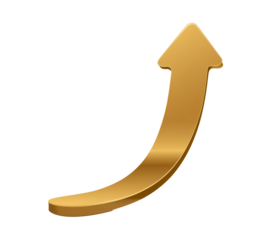 Curved Golden Arrow Rising Against White Background