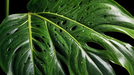 Fototapeta premium Close-Up of Monstera Leaf with Split and Perforated Pattern – Tropical Botanical Detail