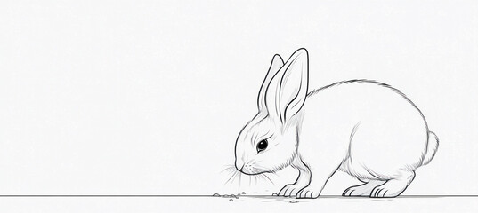 Obraz premium Rabbit eating seeds on white background line art drawing