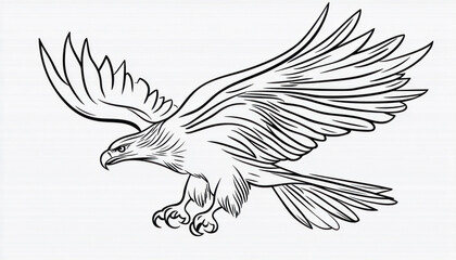 Fototapeta premium Majestic eagle flying with wide open wings, line art illustration