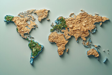 Creative eco-friendly world map crafted from recycled materials showcasing global sustainability