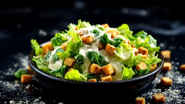 A Caesar salad is a classic dish consisting of romaine lettuce, croutons, and parmesan cheese, typically tossed in a tangy Caesar dressing.