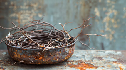 Fototapeta premium Rustic bird nest made from recycled wire
