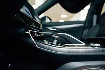 Automatic transmission gearshift stick, Closeup a manual shift of modern car gear shifter