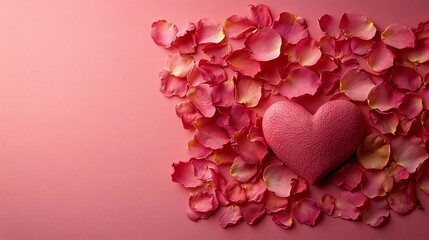 Obraz premium Romantic Rose Petals Surround Heart: A Symbol of Love and Affection, Perfect for Valentine's Day Celebrations.