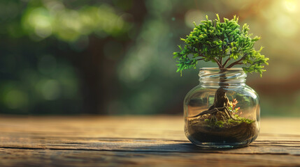 Glass jar with plant in recycled eco-friendly design