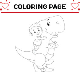 boy is hugging dinosaur coloring page for kids