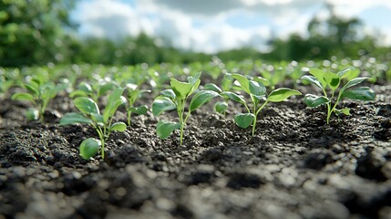 Young plants growing in fertile soil.