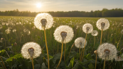 Serene Dandelion Meadow with Sunset