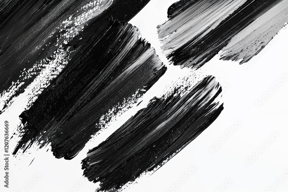 Poster overlapping black brush strokes on a white background create a striking abstract pattern for artisti