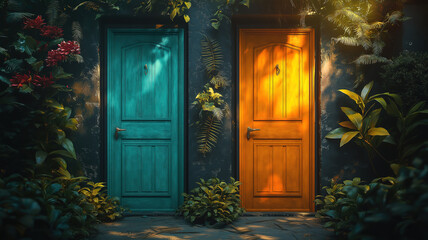 A mysterious door leading to a vibrant, unexplored world full of wonder and potential.