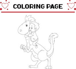 boy is playing dinosaur coloring page for kids
