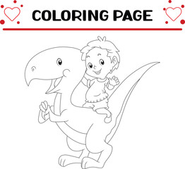 boy is riding dinosaur coloring page for kids