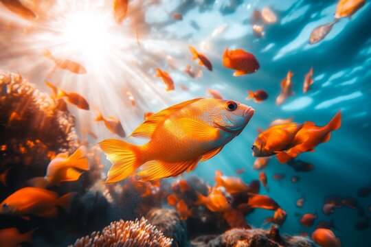 A coral reef near Zanzibar Mnemba Island, teeming with colorful fish, starfish, and vibrant coral formations