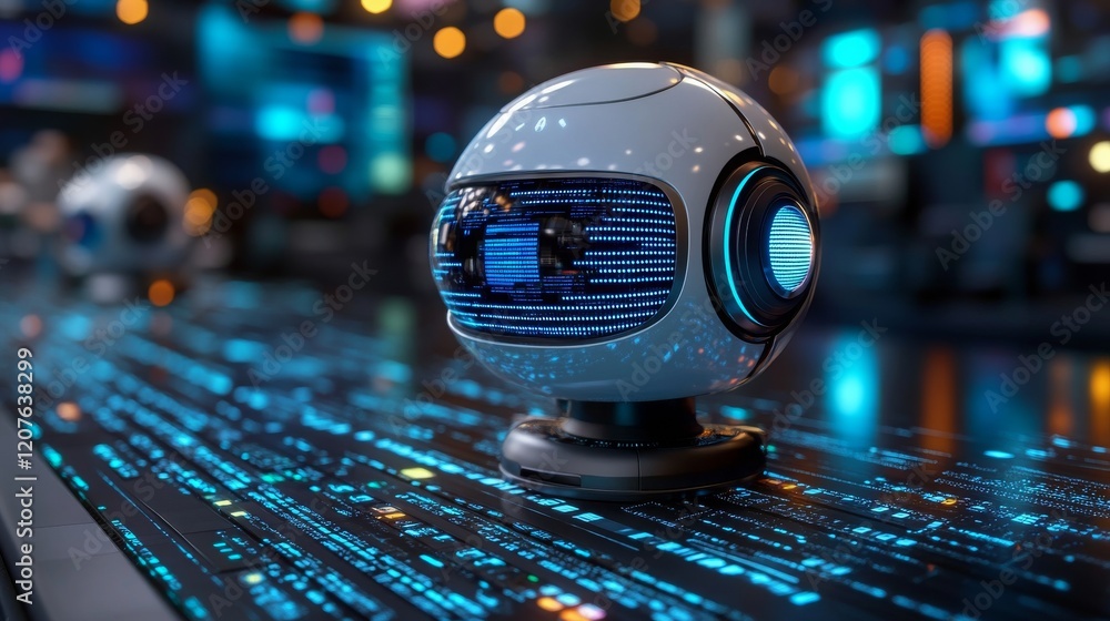 Poster ai-powered customer service bot on a futuristic digital interface in an advanced tech environment