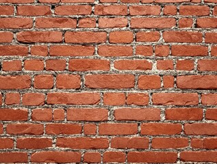 Obraz premium Close-up of a red brick wall with cracks and mortar lines, cracks, pattern, structure, stone