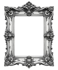 Ornate silver picture frame with transparent background