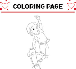 cool boy is doing attraction with skateboard coloring page for kids 
