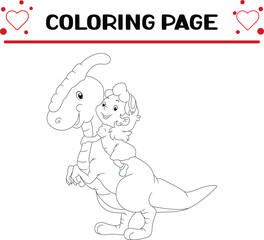 cute girl playing with dinosaur coloring page for kids
