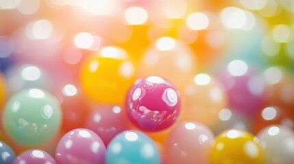 Multicolored candy-like bokeh orbs, fun and playful, sugary and cheerful tone 