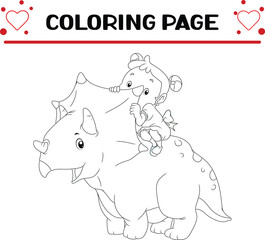 Fototapeta premium happy girl is sitting dinosaur coloring page for kids