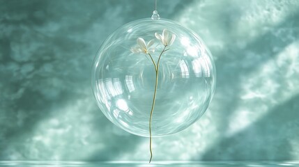 Glass sphere flower spring teal background decor