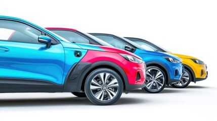 Modern electric vehicles lined up at dealership lot showcasing sustainable transportation solutions and the future of eco-friendly mobility.