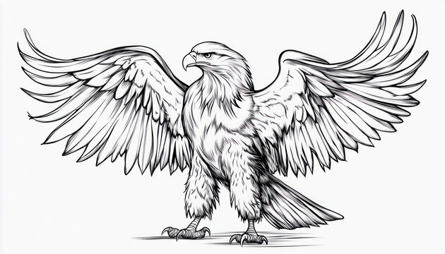 Majestic bald eagle standing with wings spread in a powerful pose