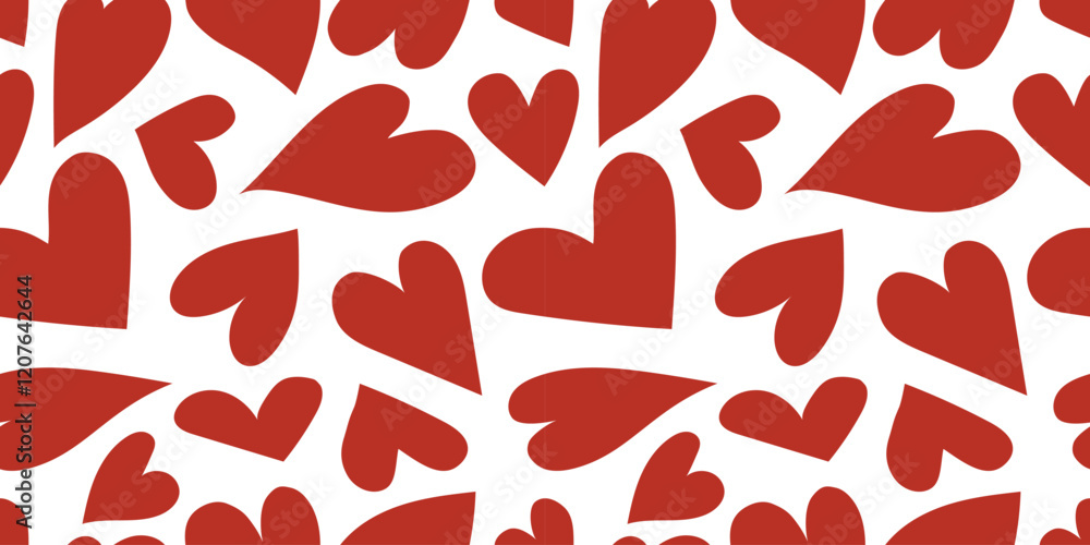 Poster Red hearts in different pose seamless pattern. Vector symbol icon hearts set. Collection of red love heart hand drawn illustrations. Doodle hearts collection.