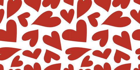 Red hearts in different pose seamless pattern. Vector symbol icon hearts set. Collection of red love heart hand drawn illustrations. Doodle hearts collection.