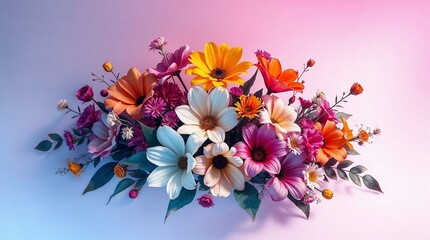 Floral composition in artistic style in multicolor tones with copy space