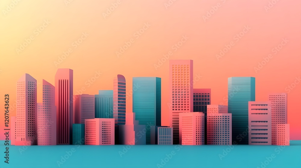 Poster elegant minimal cityscape backdrop with soft gradient skyscrapers