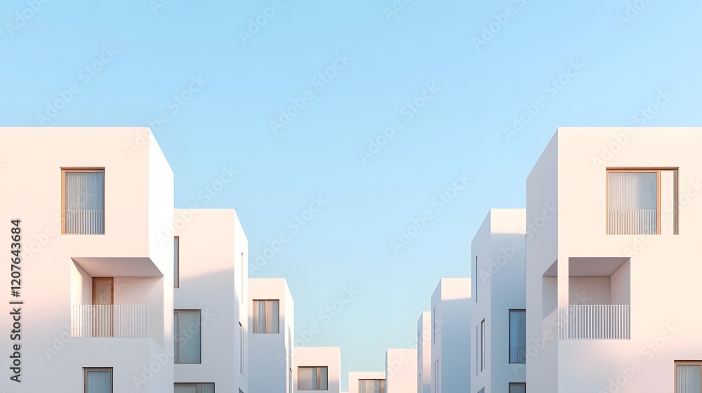 Poster stacked architectural blocks:minimalist housing layout with clean textures