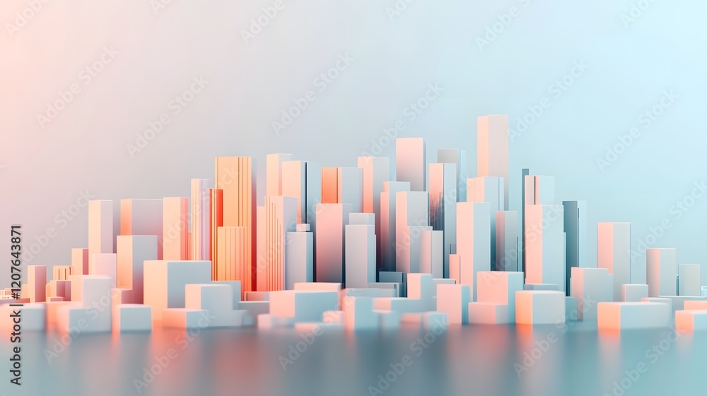 Poster surreal floating city blocks with futuristic architectural designs and clean lines