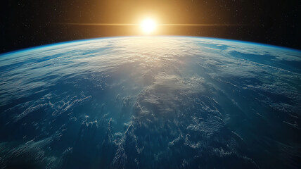 Fototapeta premium Stunning view of earth from space with a radiant blue sunrise casting light on the horizon