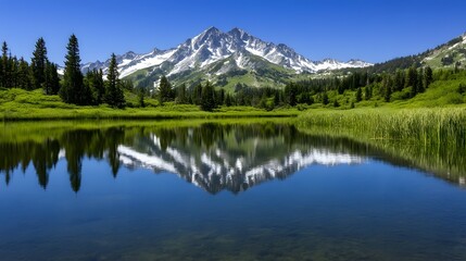 Majestic Mountain Range Reflected in Serene Lake,Symbolizing Goals and Mirrored Challenges