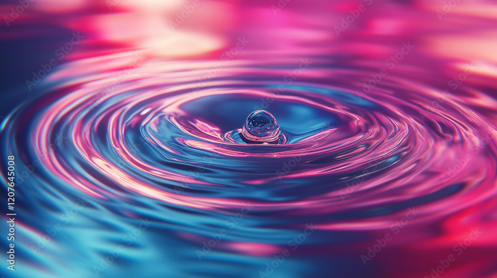 Aufkleber single water drop forming smooth circular waves on reflective surface in a tranquil setting