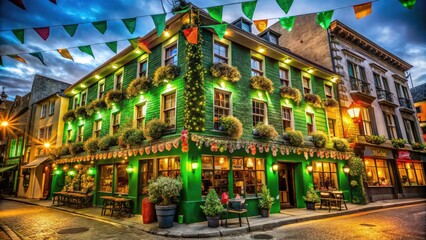Fototapeta premium Irish architecture, shamrocks galore! Join the St. Patrick's Day festivities â€“ a vibrant celebration awaits!