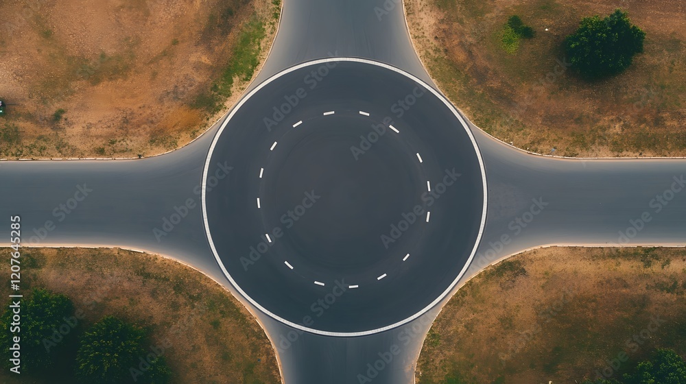 Aufkleber aerial view of a circular intersection with roundabout sign for smooth traffic flow