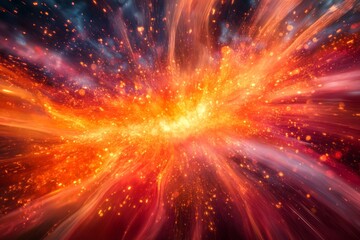 Obraz premium A stunning, dynamic burst of fiery colors paints the night sky, illustrating an exhilarating explosion of energy and motion