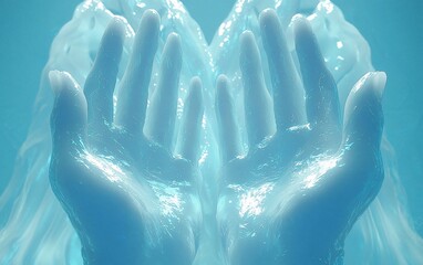 Fototapeta premium Two hands cupped together, appearing as if they are filled with water.