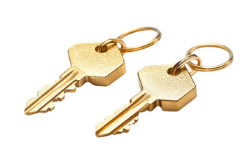 House key pair with metal house shaped keyring isolated on white background. PNG


