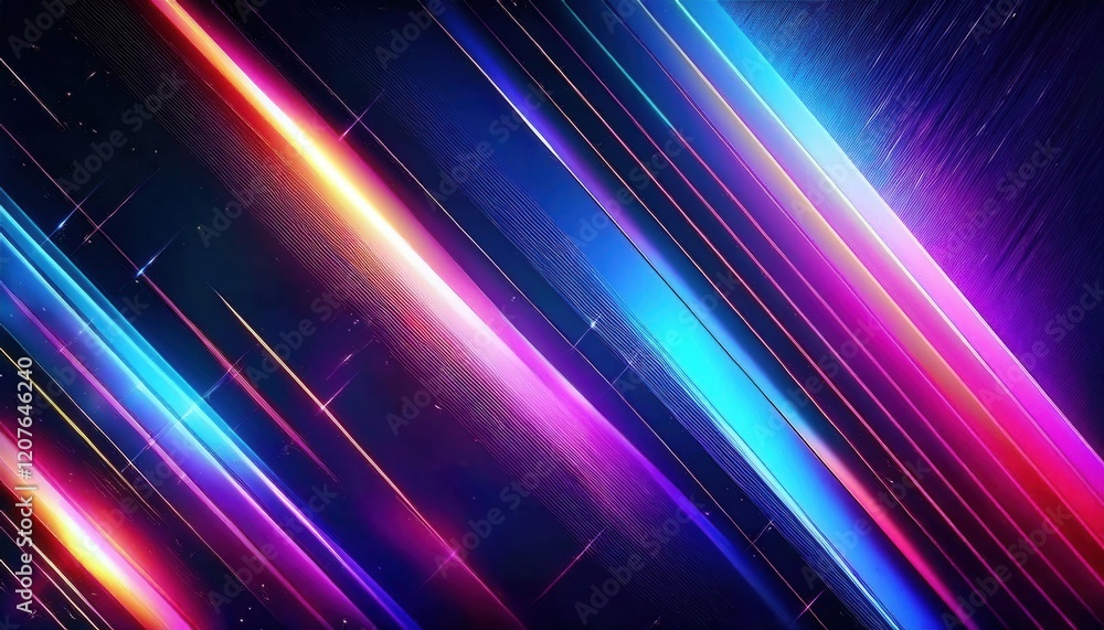 Poster dynamic neon light streaks on a dark futuristic background for abstract visuals, digital designs, an