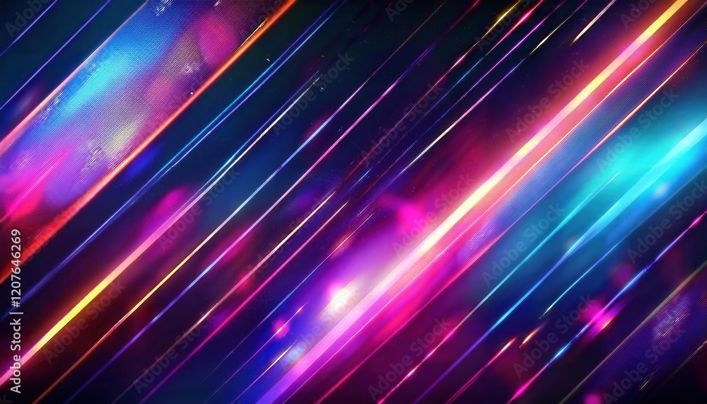 Poster dynamic neon light streaks on a dark futuristic background for abstract visuals, digital designs, an
